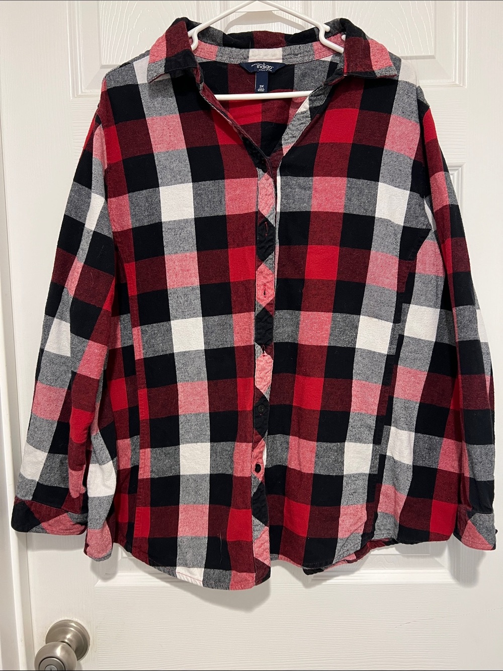 Indigo Plus Women's Plaid Shirt in Red, Black & White